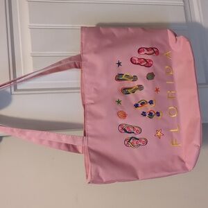 Women's Florida pink beach bag with flip flop and shell stitching